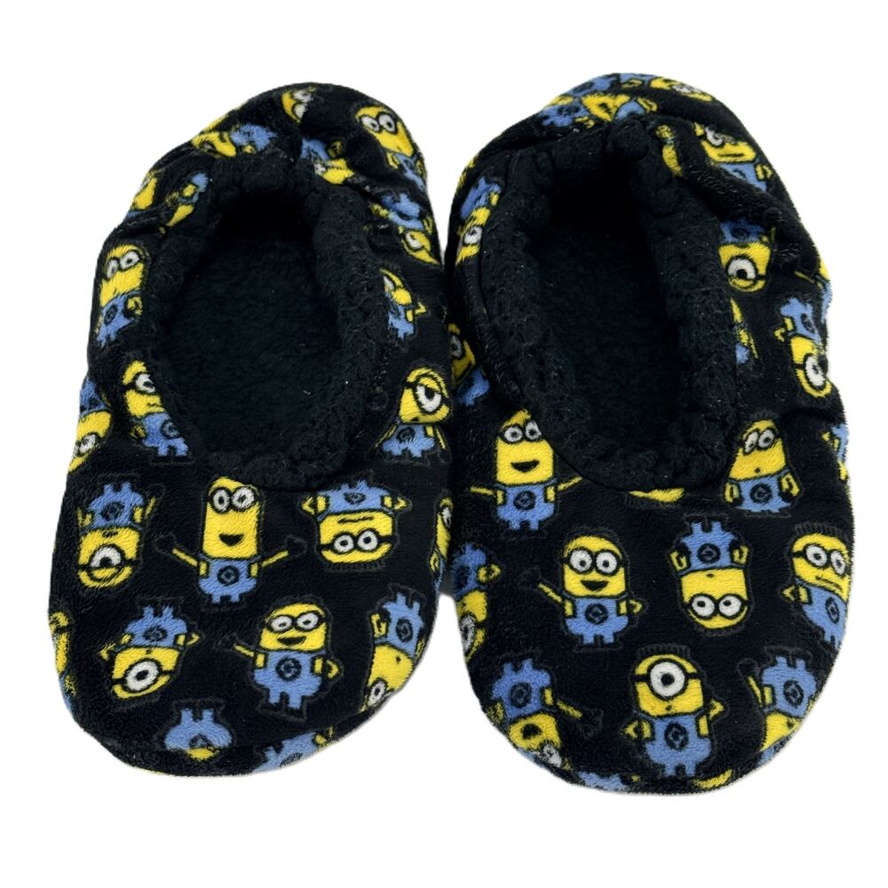 Minions Black & Yellow Fuzzy Slippers Comfort Lounge Shoes US Size 7/8